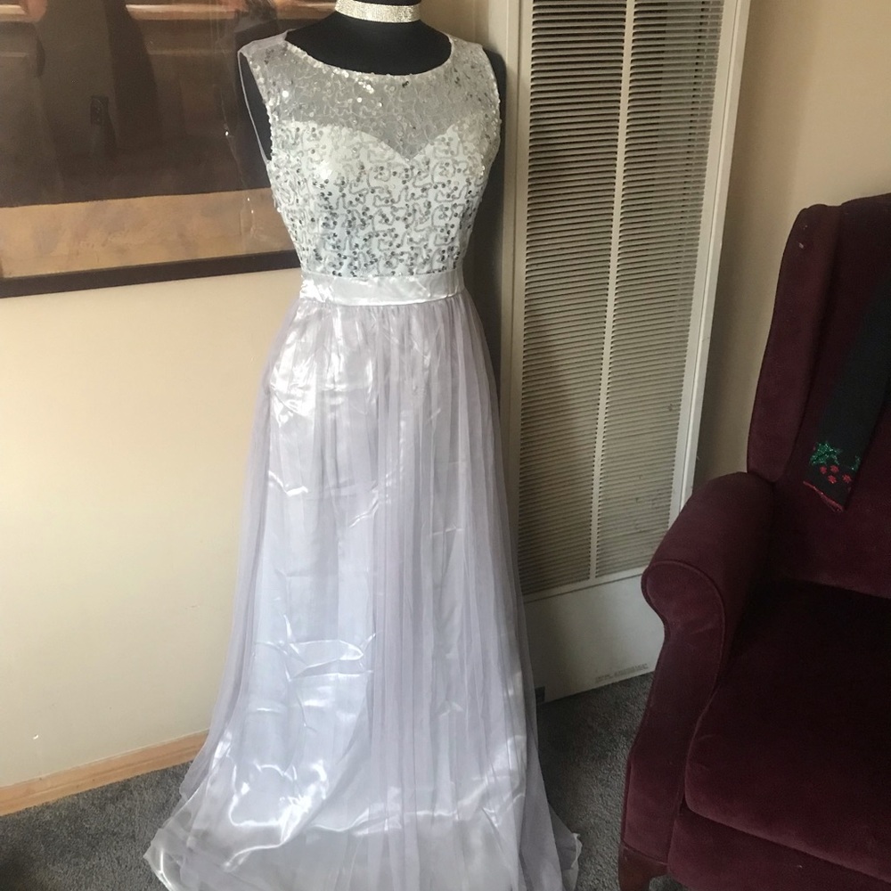 Formal Wedding, Party, Prom Long Tulle Sequins Cocktail Dress. Lt Mint M NWOT